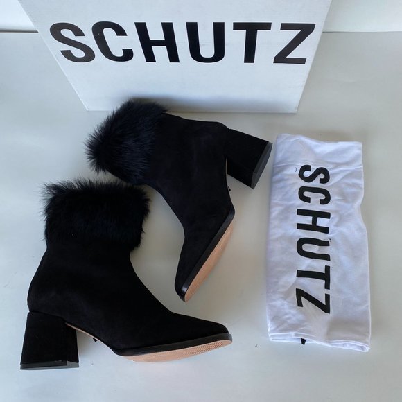 NIB SCHUTZ KETLYN RABBIT FUR SUEDE BLACK BOOTIE SZ 5.5B 6.5B 7.5B 8B 9.5B - Picture 2 of 10